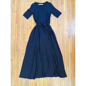Raquel Allegra Maxi Dress – Black Jersey, Size 2 (Drawstring Waist, Raw Edges)